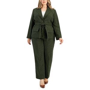 Le Suit pinstripe belted pantsuit